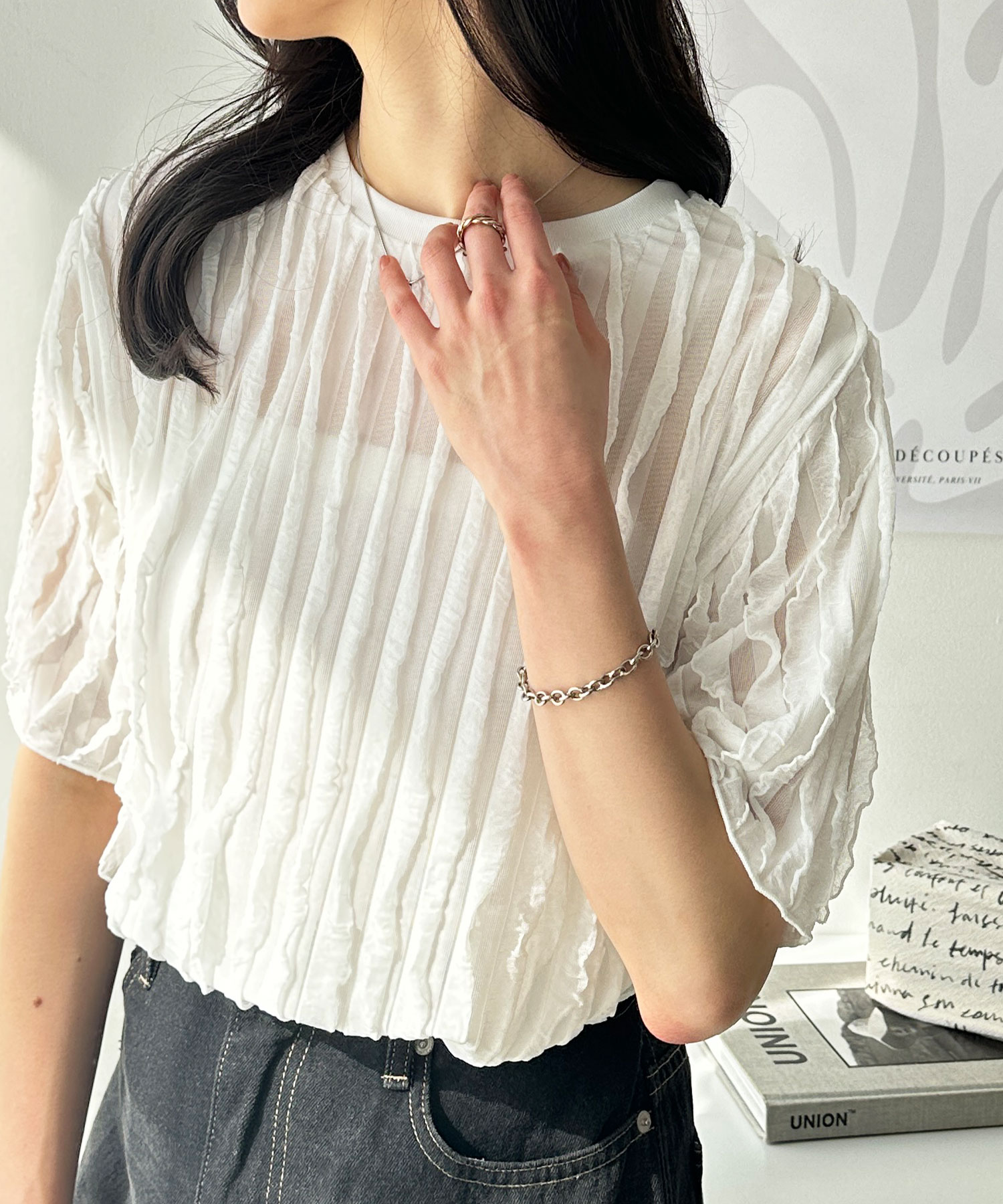 ダンプ　カットソーワークフリルシャツ 45R（フォーティファイブアール）の「インディゴダンプのカット