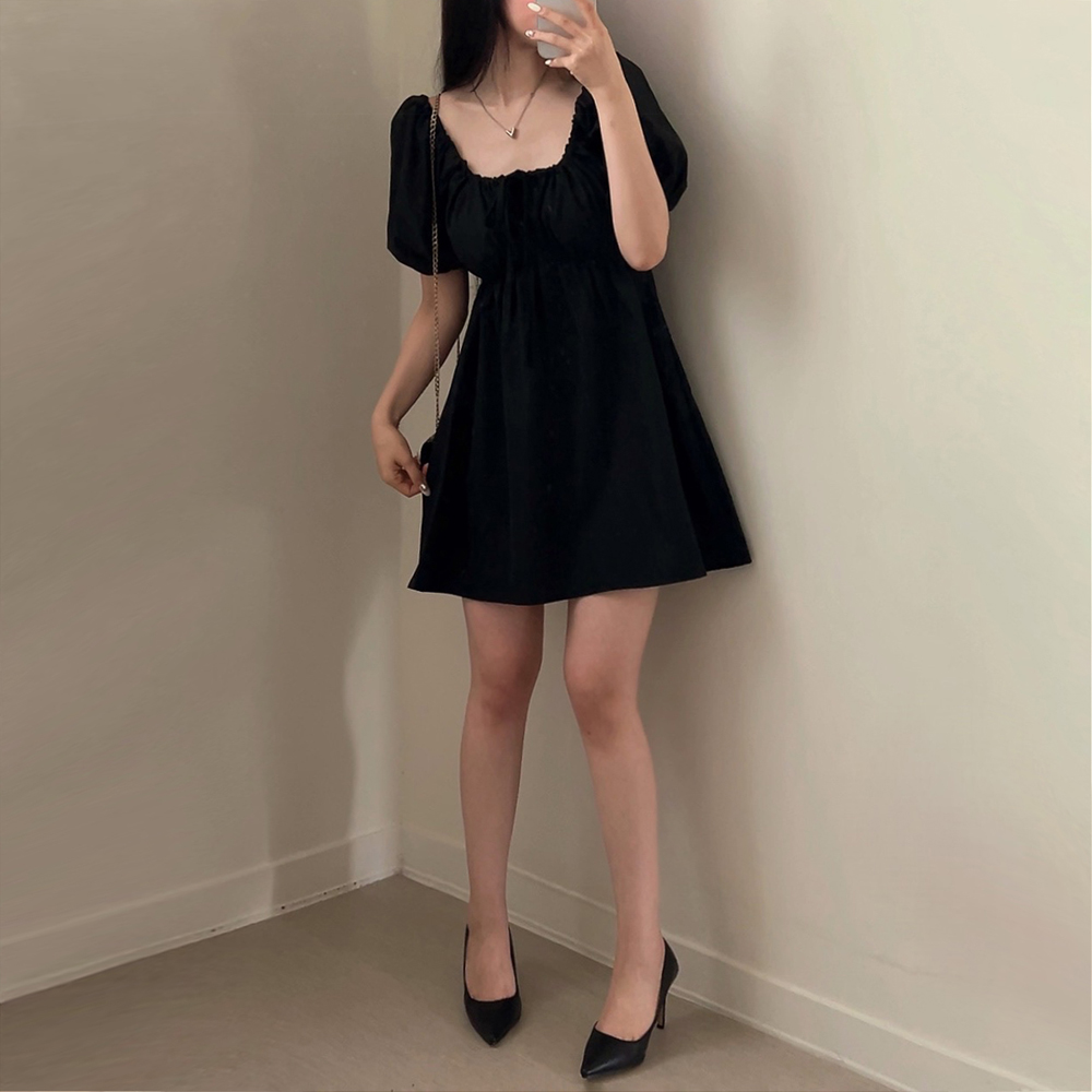 シャーリングパフリボン半袖ミニワンピース | ファッション通販サイト NUGU 