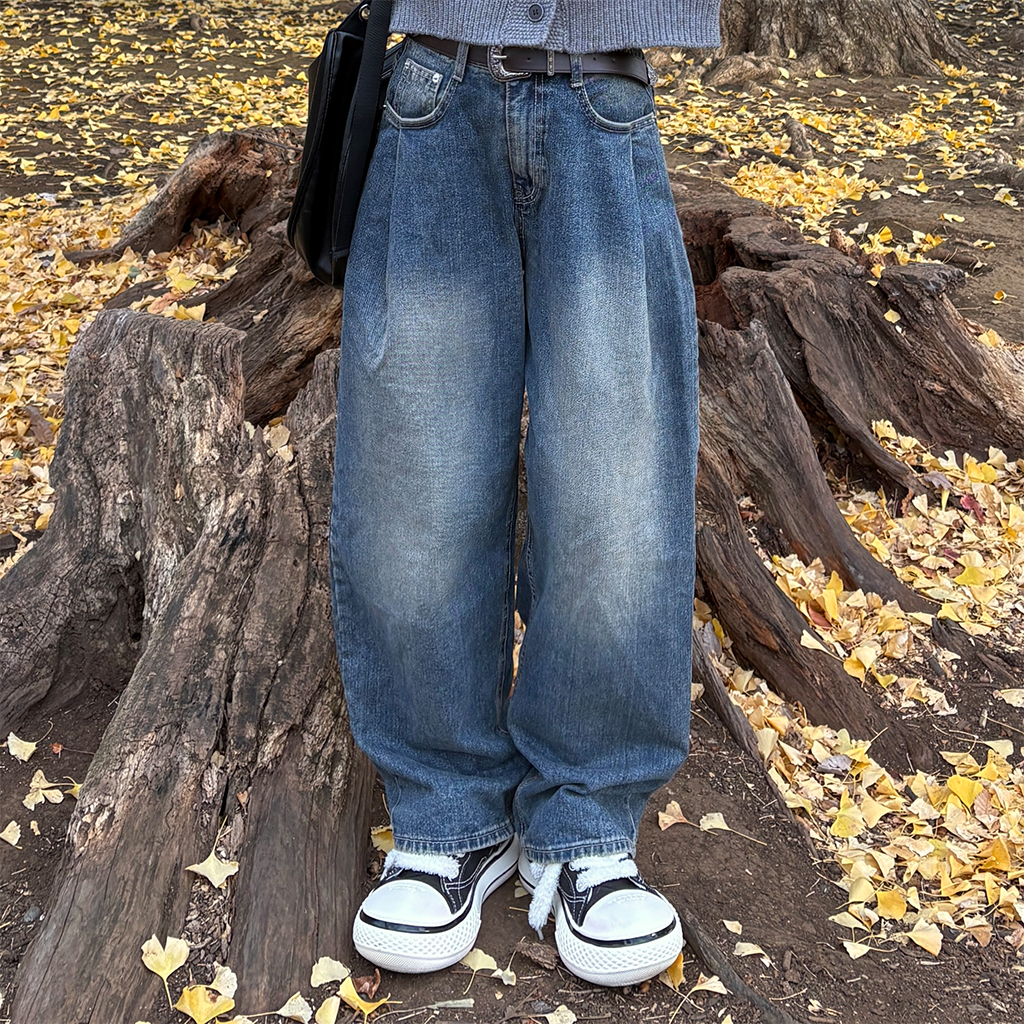 タック入りワイドデニムパンツ | ファッション通販サイト NUGU