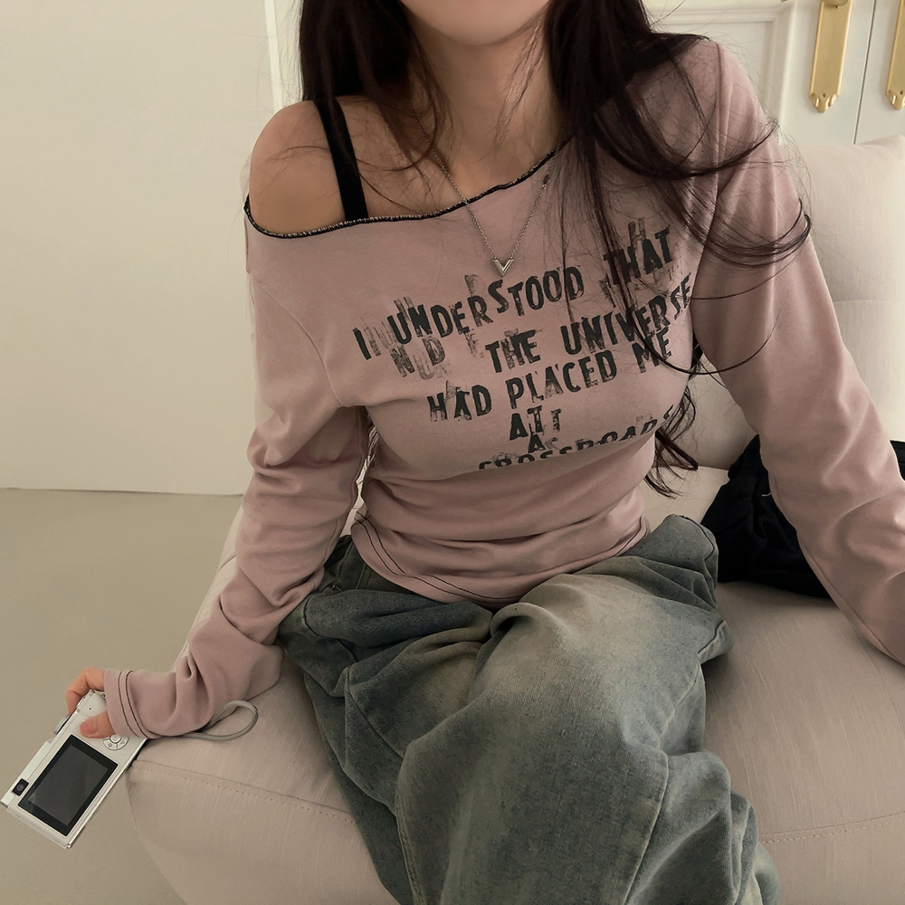 レタリングオフショル長袖Tシャツ