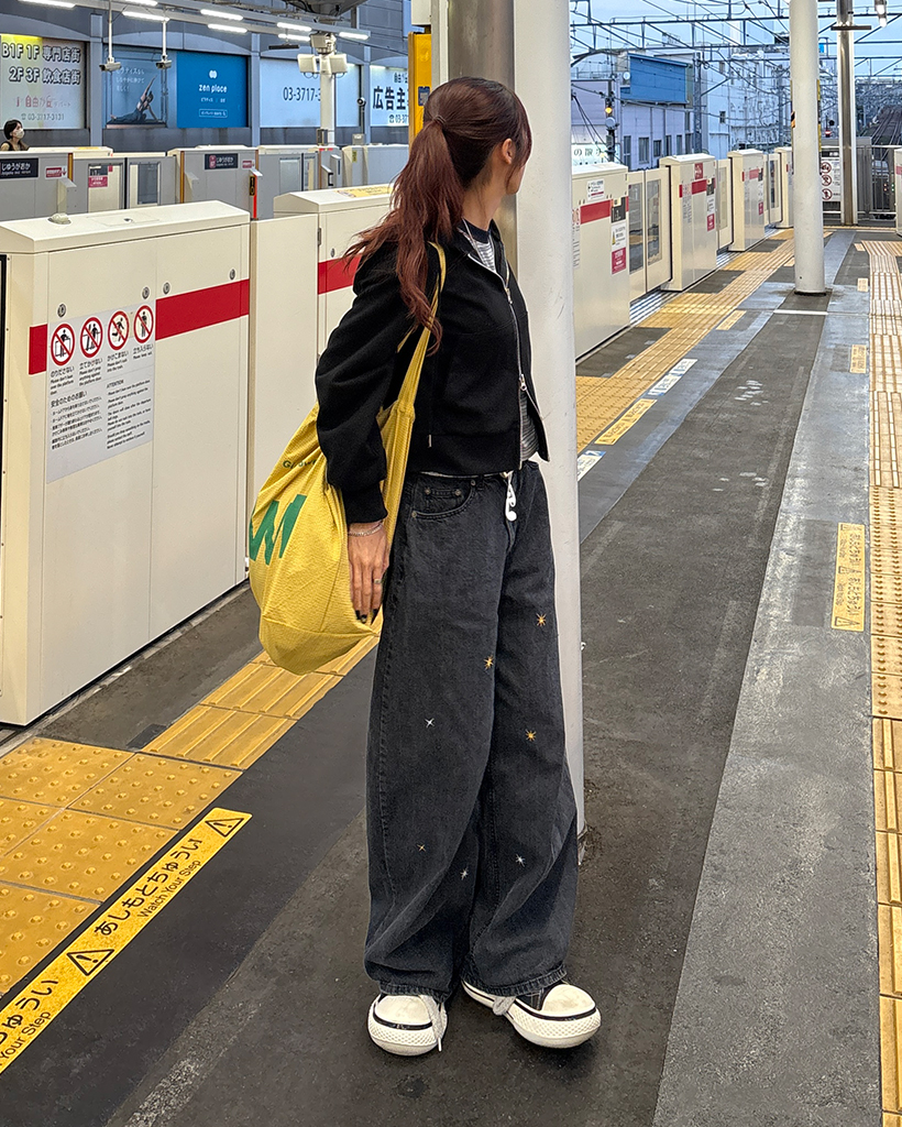 ままです！ スターステッチスーパーワイドデニムパンツ | ファッション通販