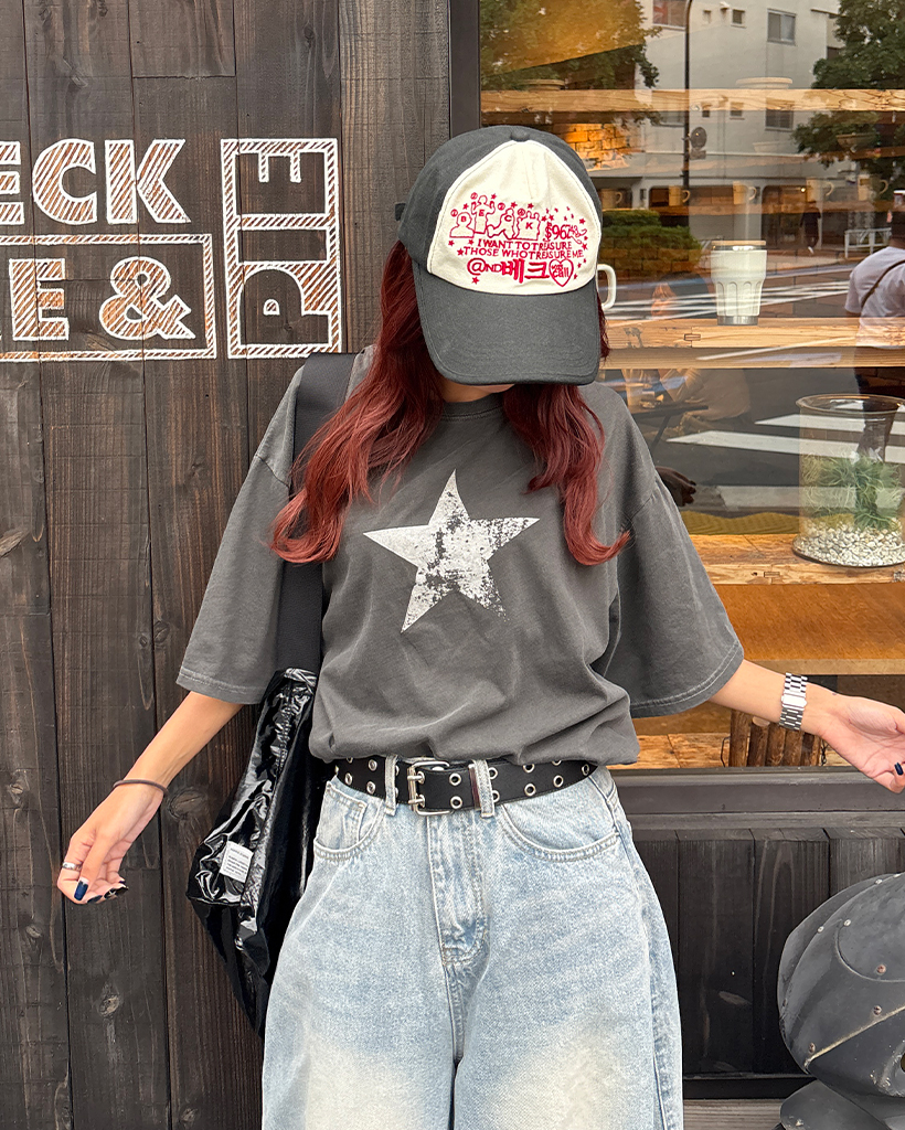 (ユニセックス）ピグメントスターハーフTシャツ