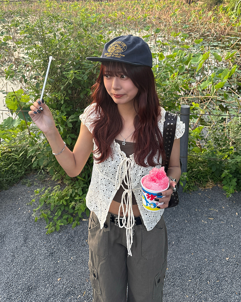 ゆり ページ パンチングフラワーステッチダブルリボンノースリーブ