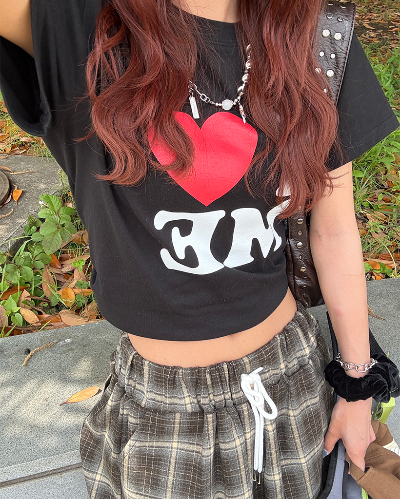 アイラブミーセミクロップドハーフTシャツ | ファッション通販