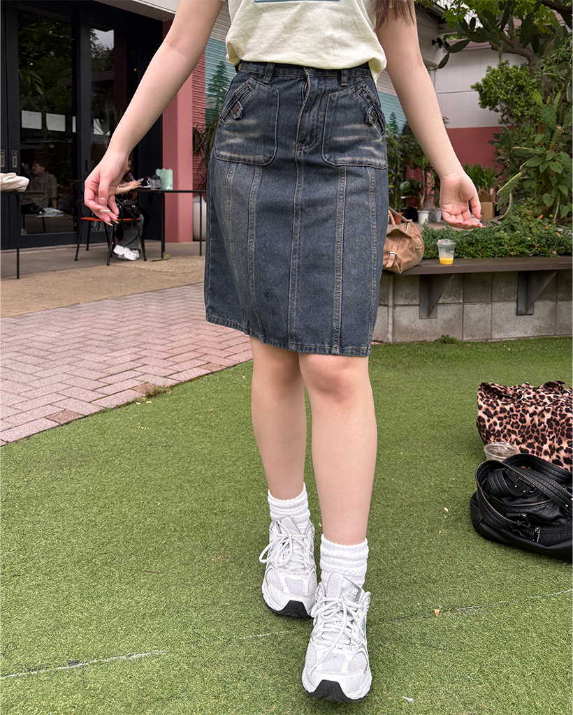 ダブルエントリーポケットダブルシームビンテージミディスカート