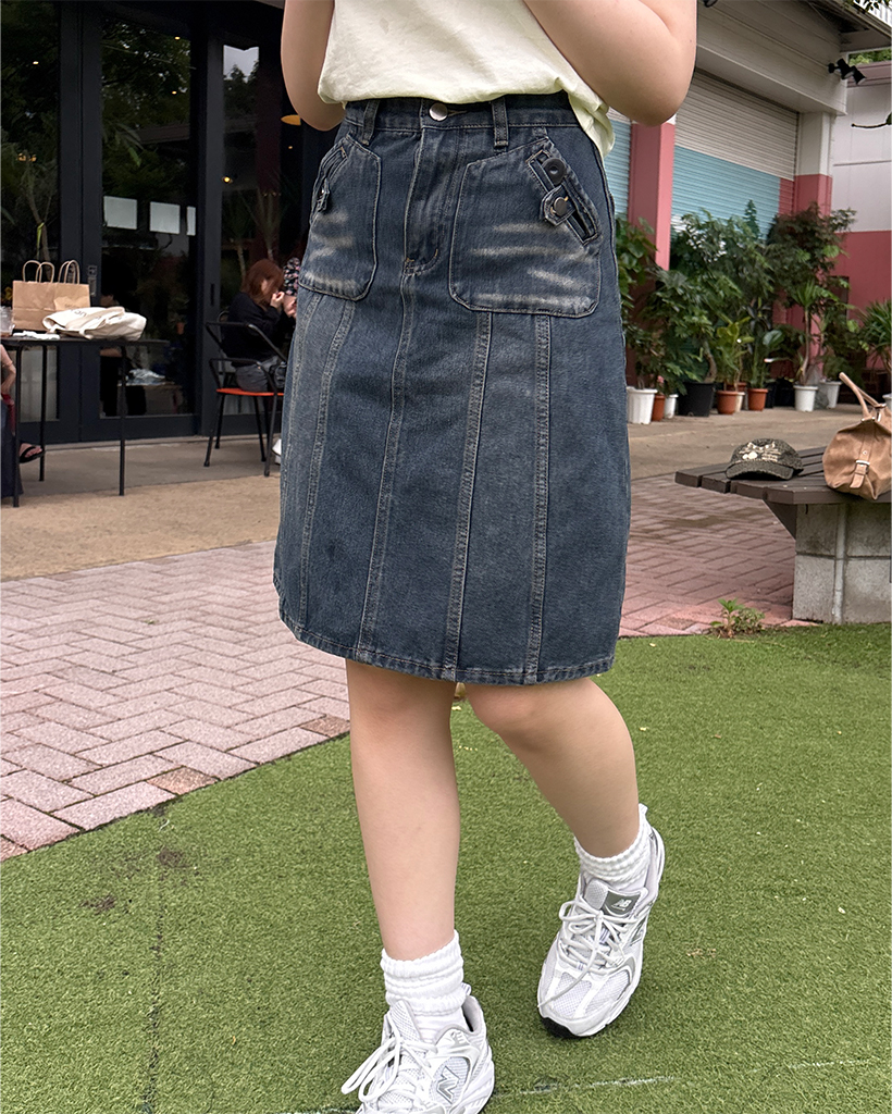 日本未入荷 CHUU★ヴィンテージウォッシュデニムスカート セール】WEGO/ヴィンテージウォッシュデニムカーゴミニスカート