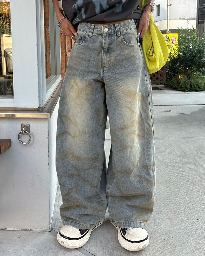 Odd Studio X im] Oil Washed Wide Denim Pants - BLUE