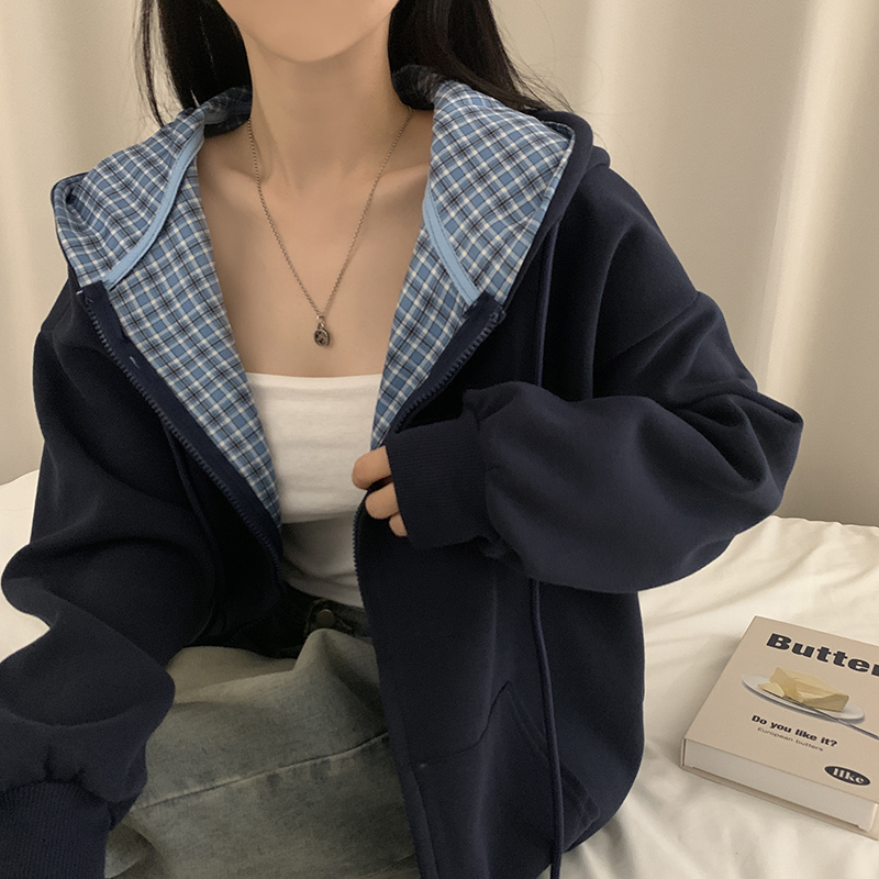 (5color)チェックバイカラージップアップ