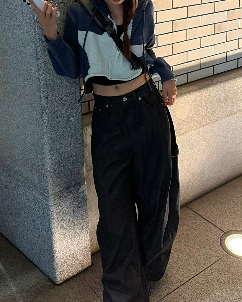 スターカットオフクロップドジップアップニットパーカー