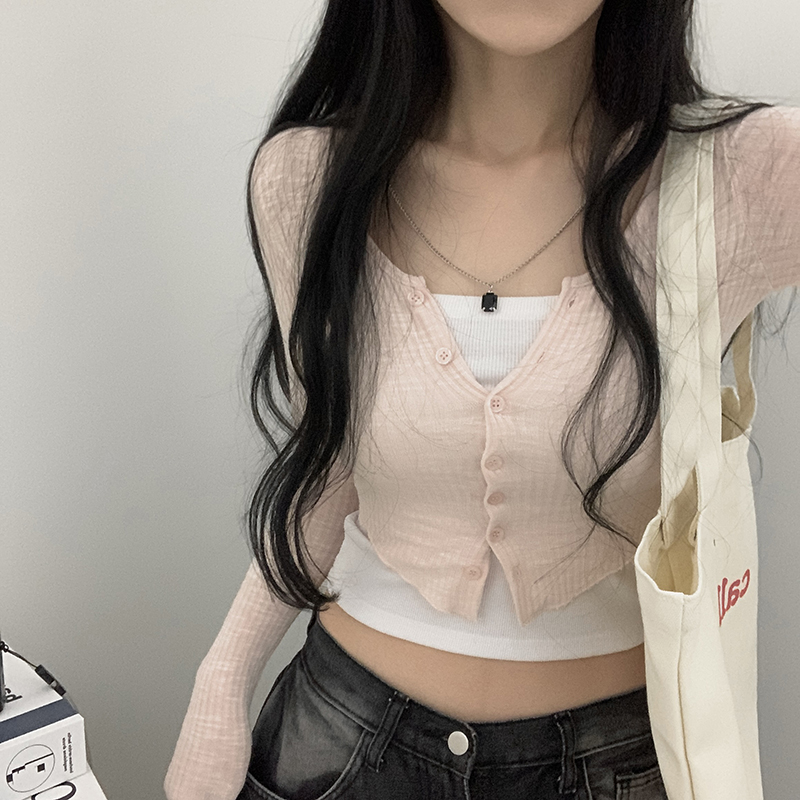 Vネック長袖ニットカーディガン