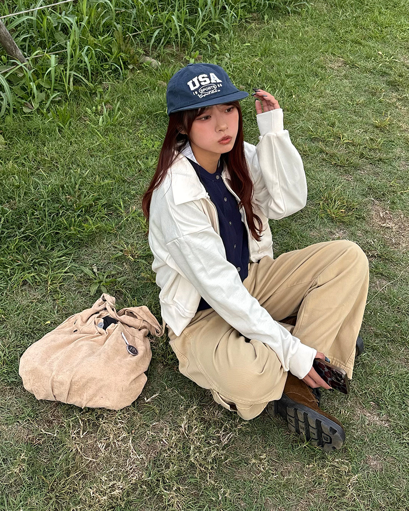 フラップポケットカラーネックダブルジップスウェット