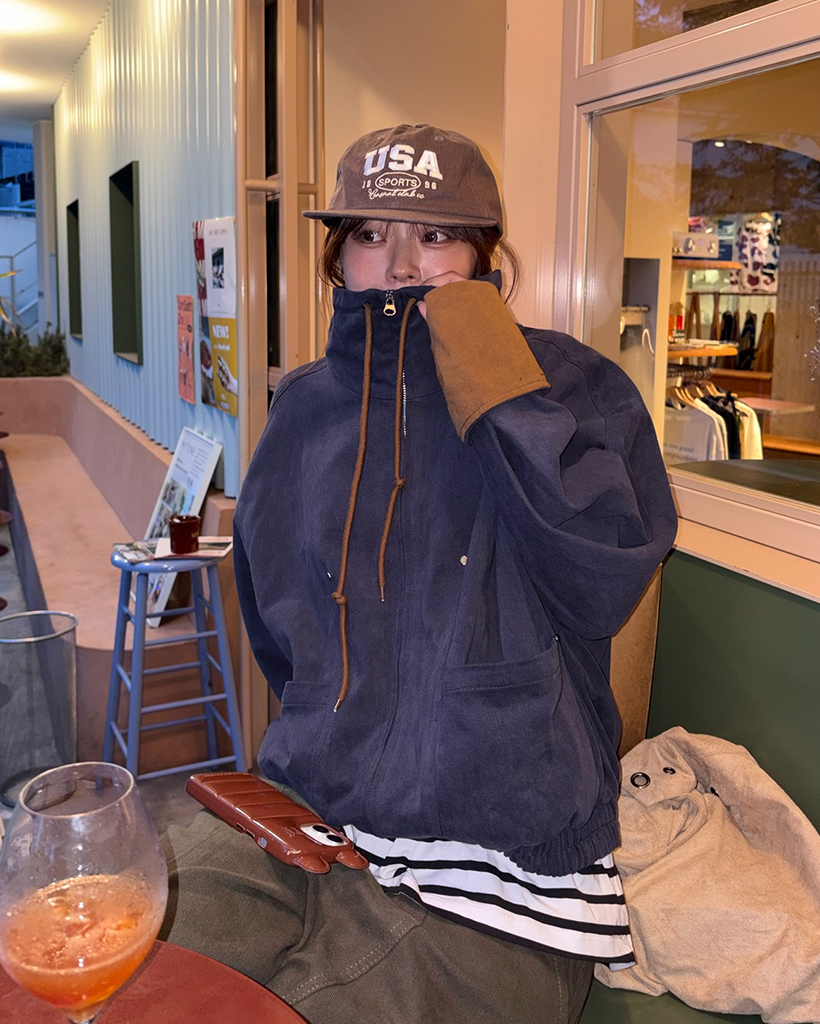 ドローストリングハイネックジップアップジャケット