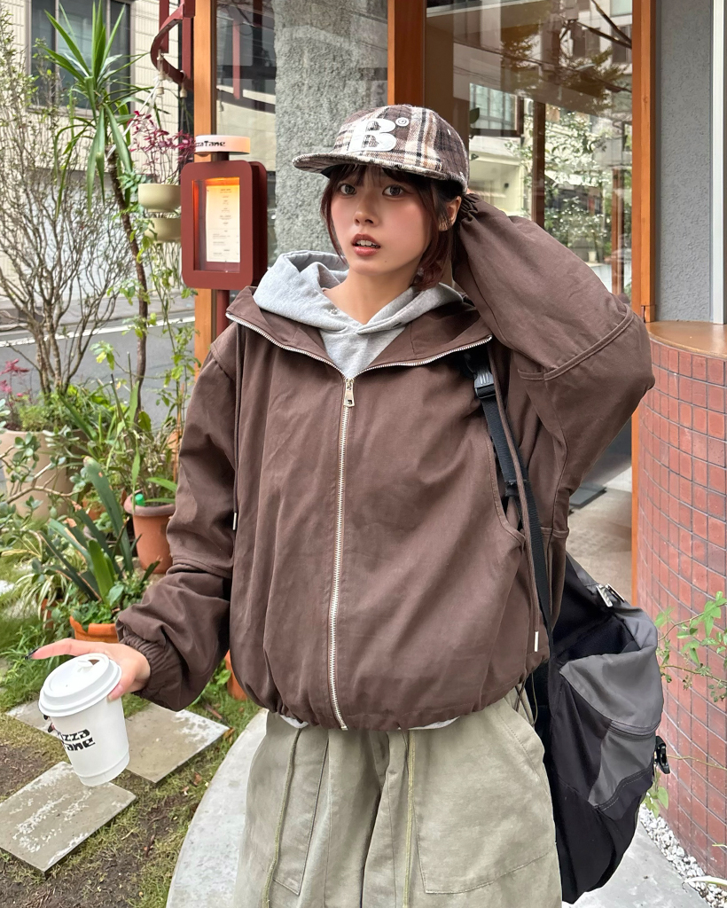 パイピングテープポイントハイネックフードジャンパー | ファッション