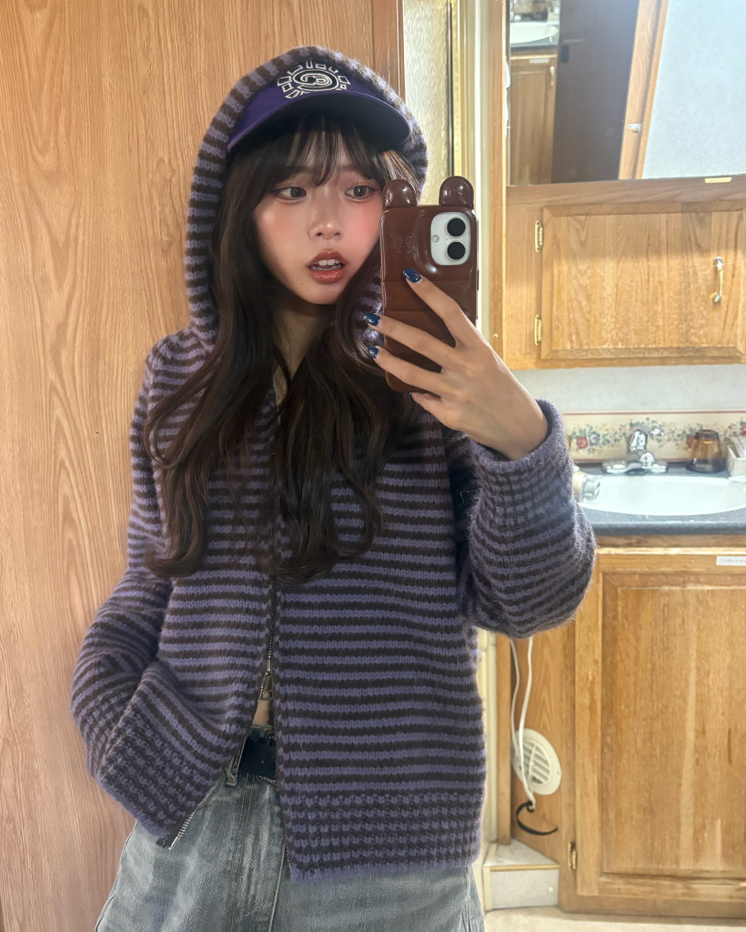 ボーダーダブルジップアップニットパーカー