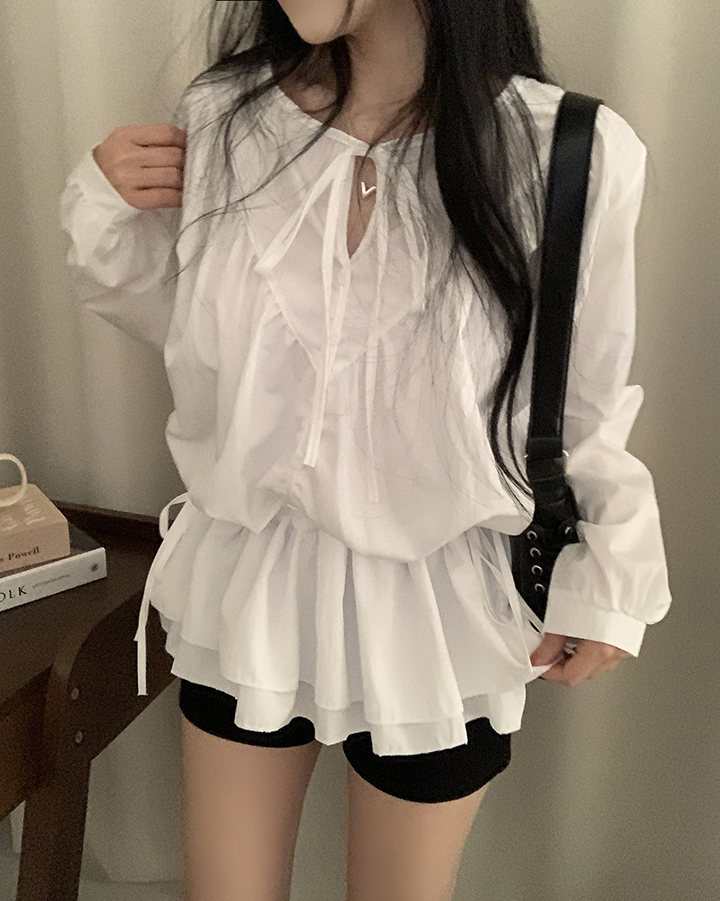 (2color)Vネックストリングティアードミニワンピース