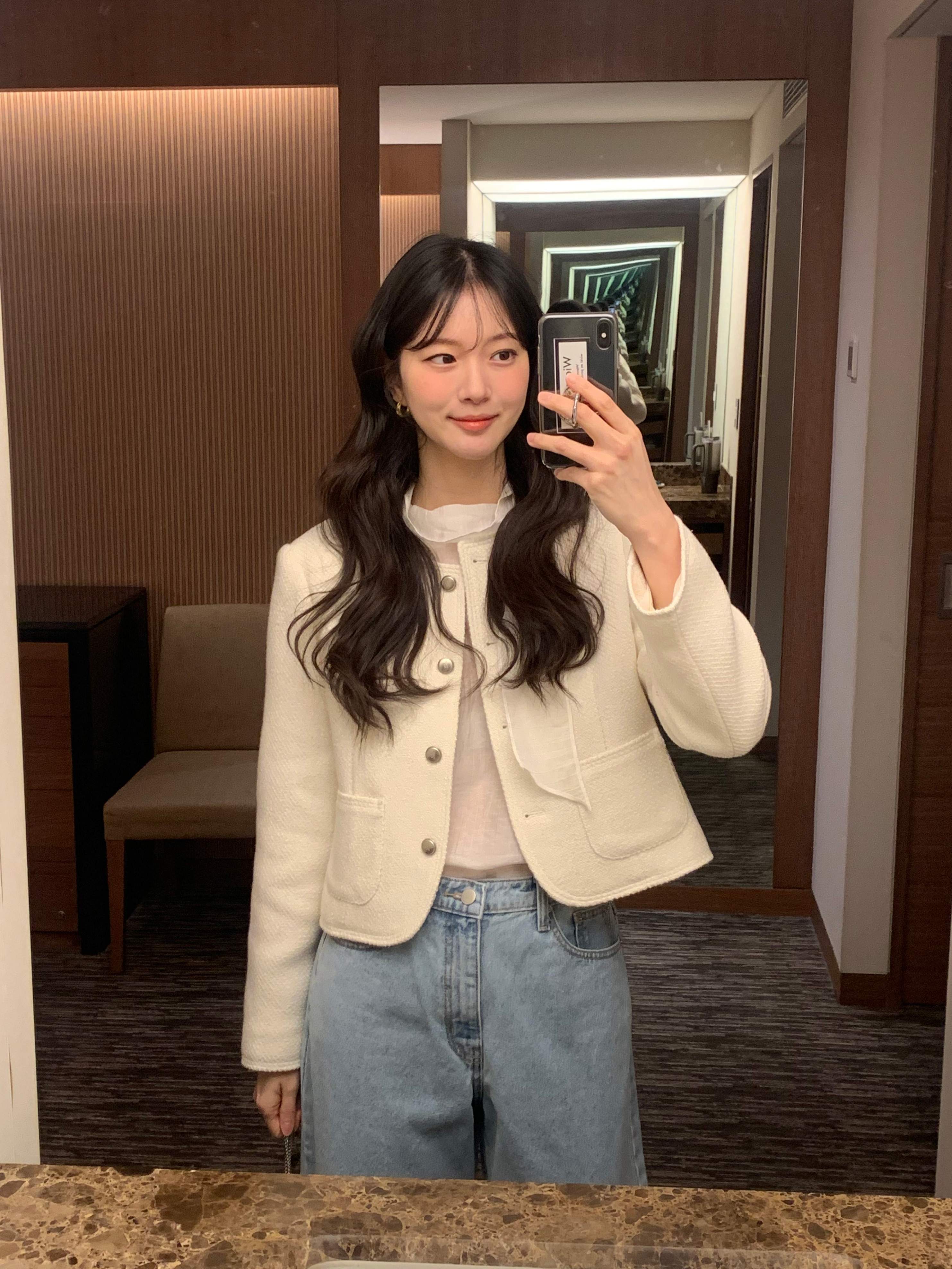 ノーカラーツイードジャケット