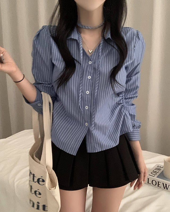 (set)(3color)チョーカーVネックシャーリングシャツ