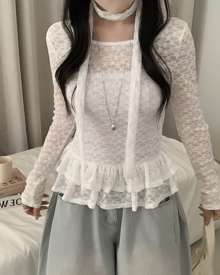 (set)(2color)チョーカーティアードレースブラウス