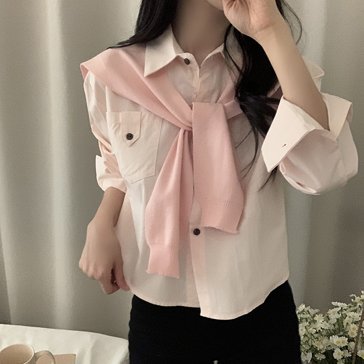 (set)(4color)ショールニットシャツセット