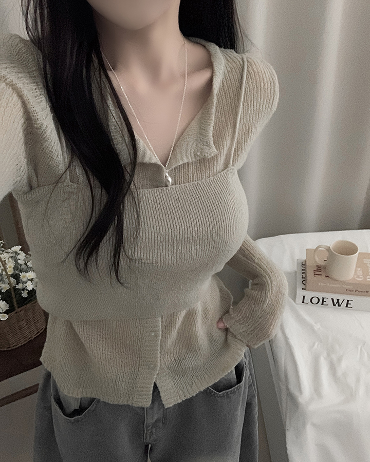 (set)(4color)リブカーディガン&ビスチェセット