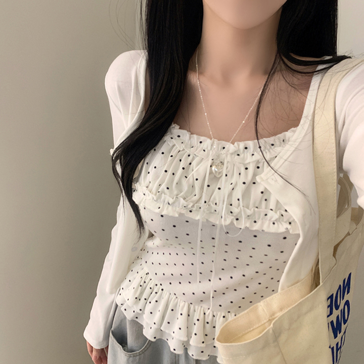 (set)リボンフリルビスチェ&カーディガンセット