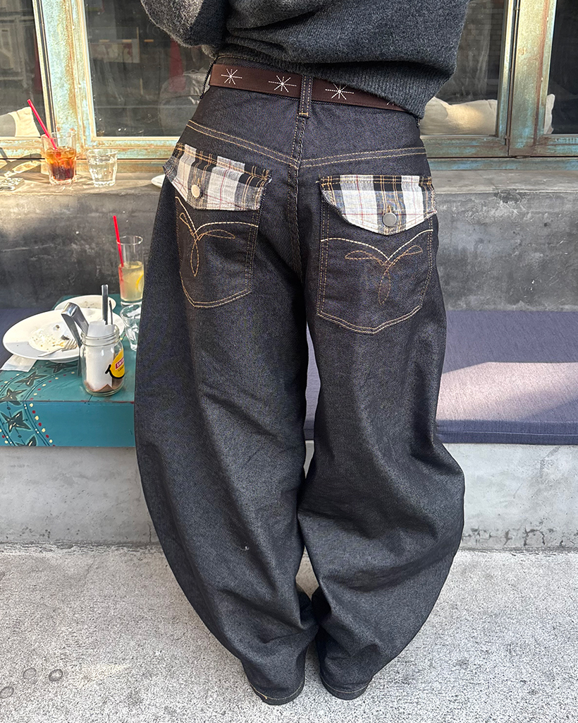 タータンチェックポケットリジットジーンズ