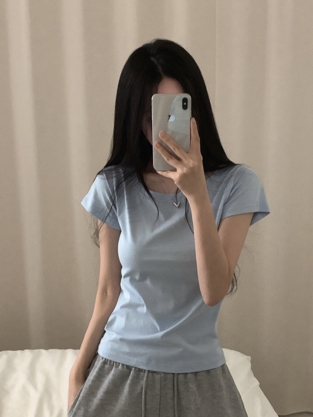 ワンショルオフショルスリムフィット半袖Tシャツ