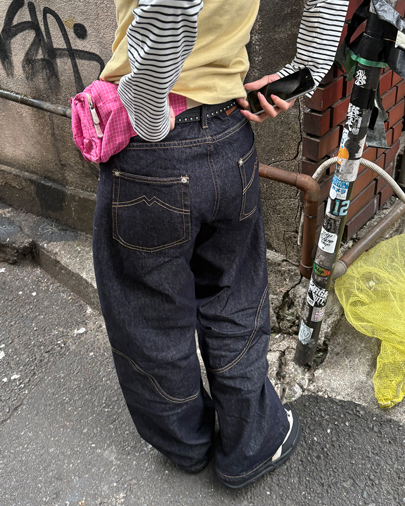 ニーリベットウェーブステッチワイドリジットパンツ