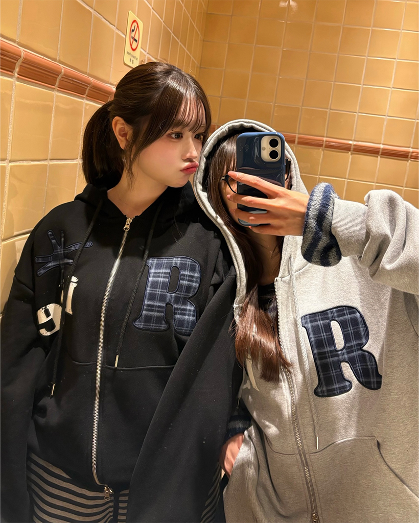 （ユニセックス）Riseチェックパッチダブルジップパーカー