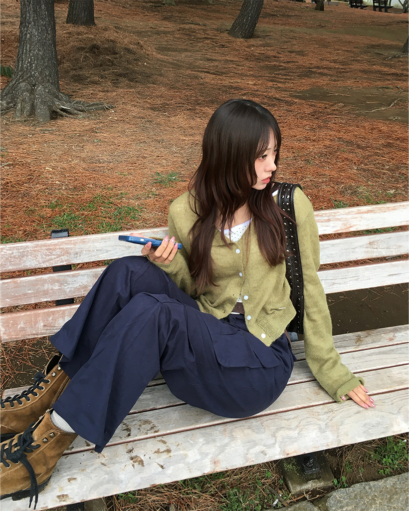 メタルタグポイントクリアボタンカーディガン