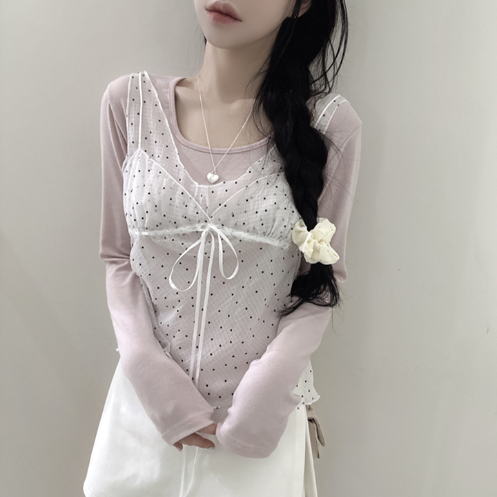 ドットシースルーストリングリボンキャミソール