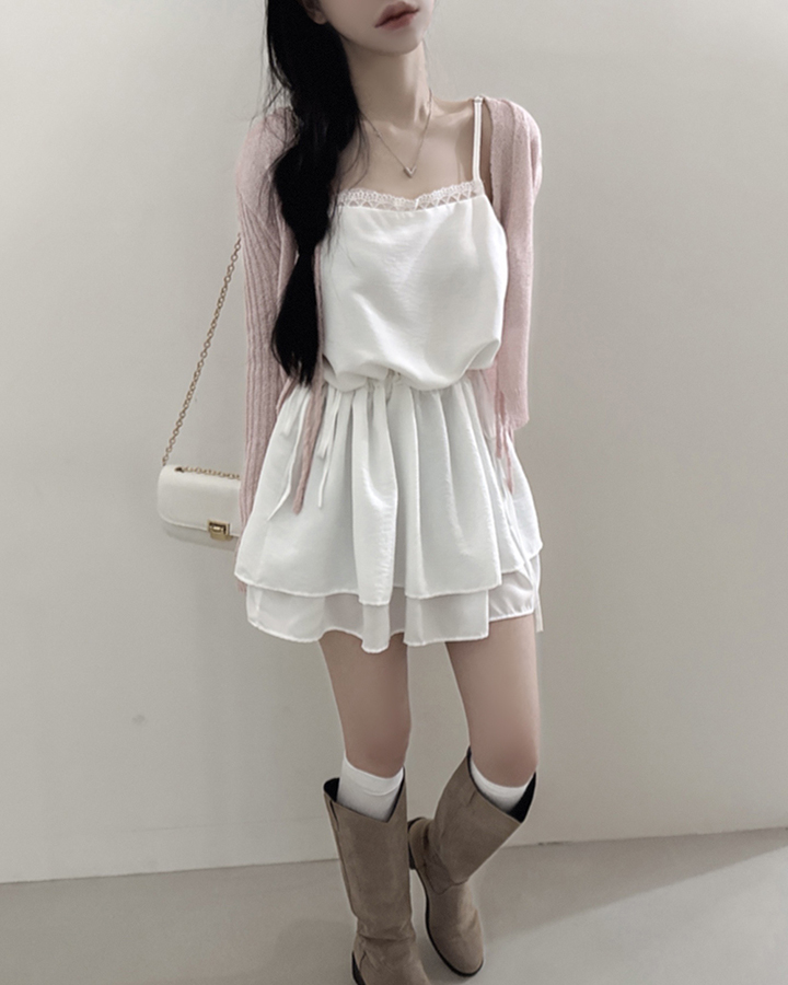 レースシャーリングキャミレイヤードミニワンピース