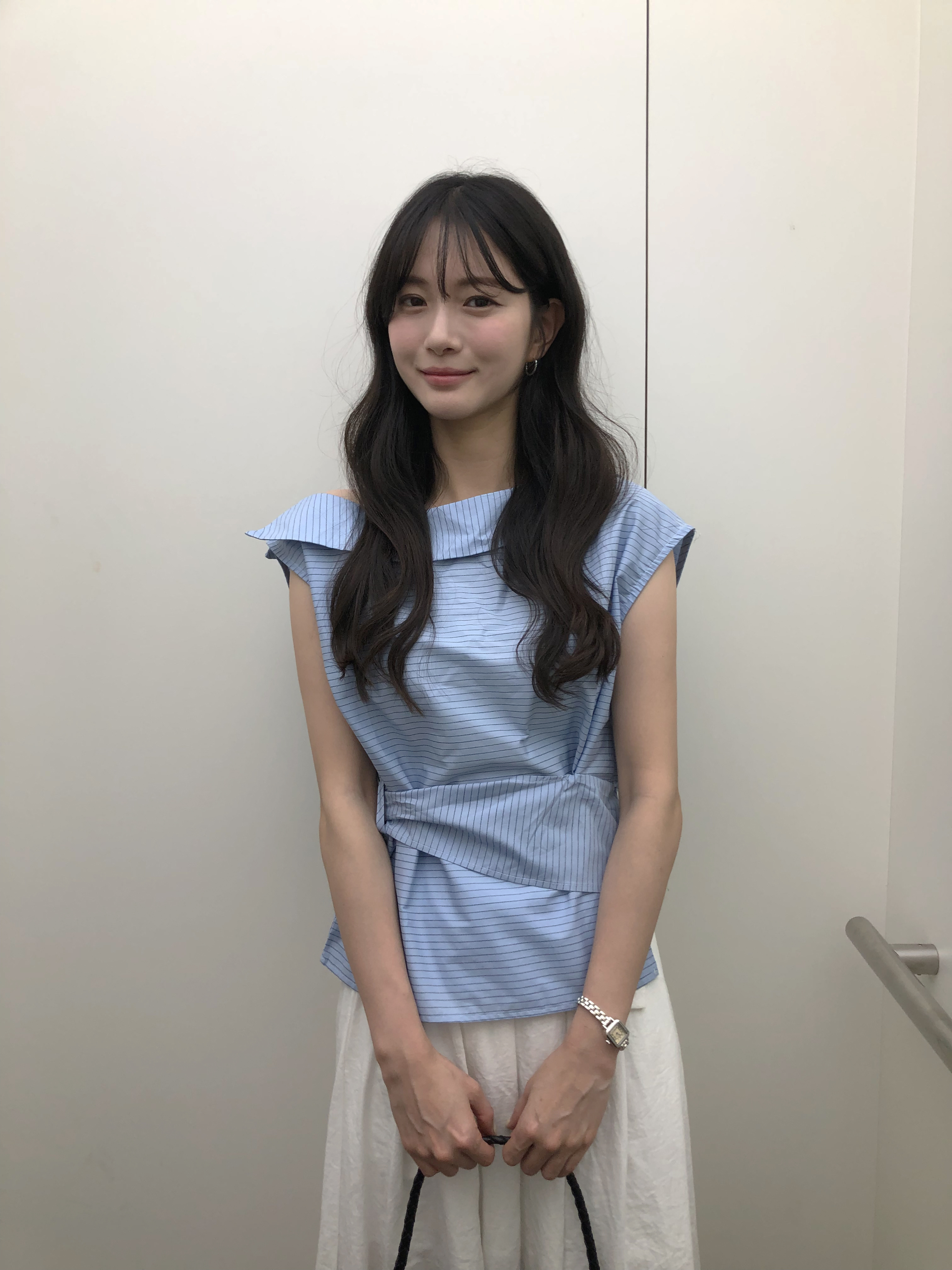 ストライプノースリーブブラウス