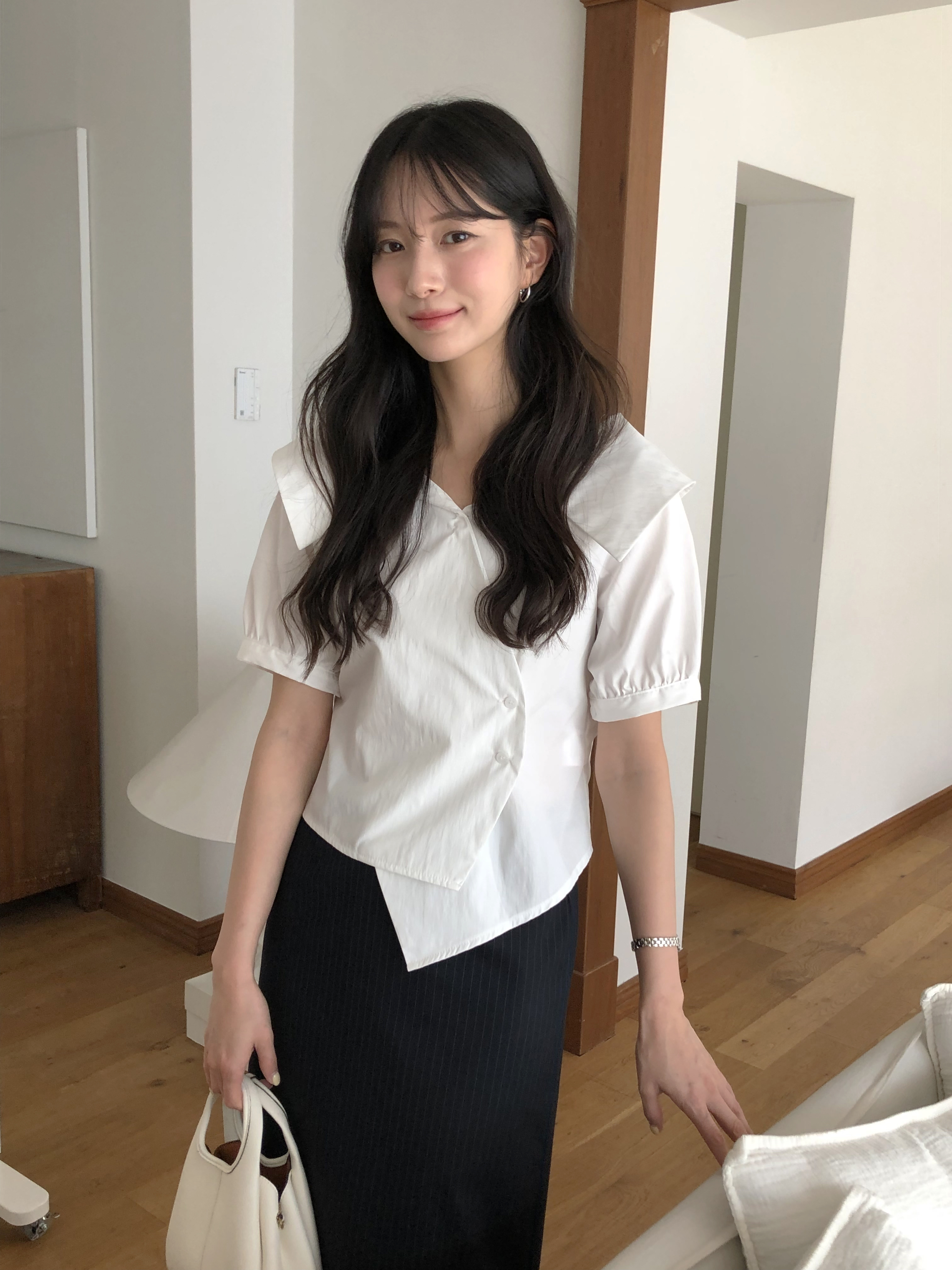 リボンカラーラップブラウス