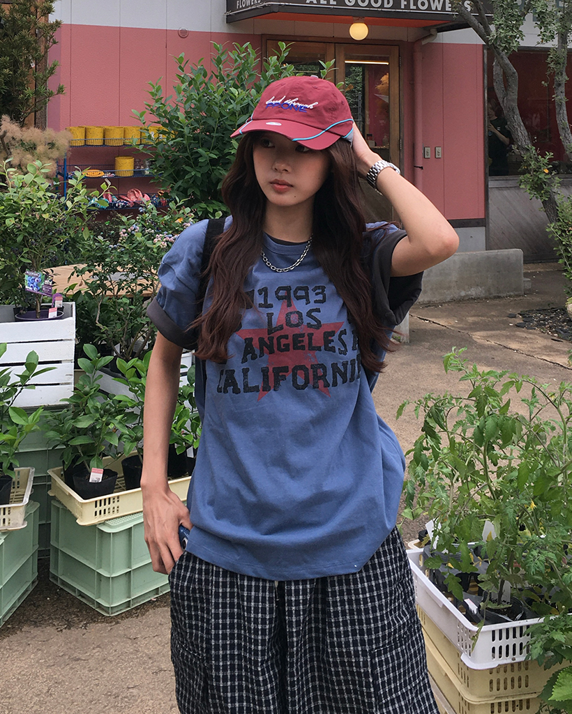 （ユニセックス）スタービンテージレタリングハーフTシャツ