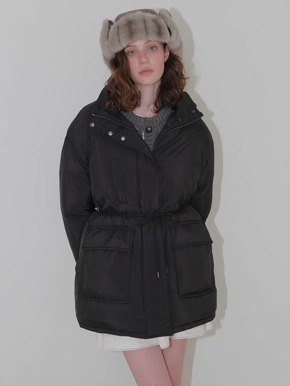 Back String Duck Down Padding, Black