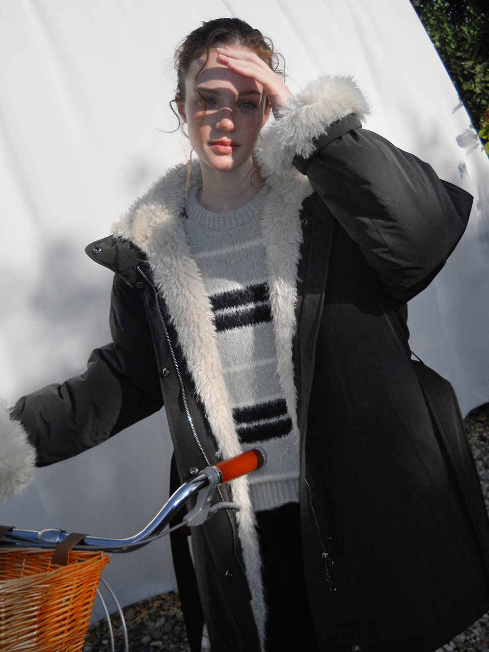 Belt Fur Padded Coat, Charcoal