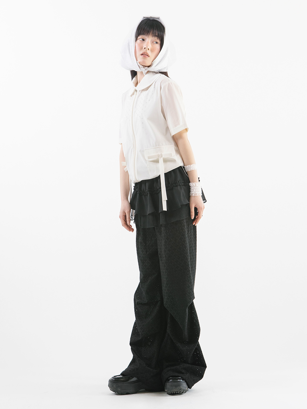 K-POPアイドル着用] EYELET BELT BAG PANTS [BLACK