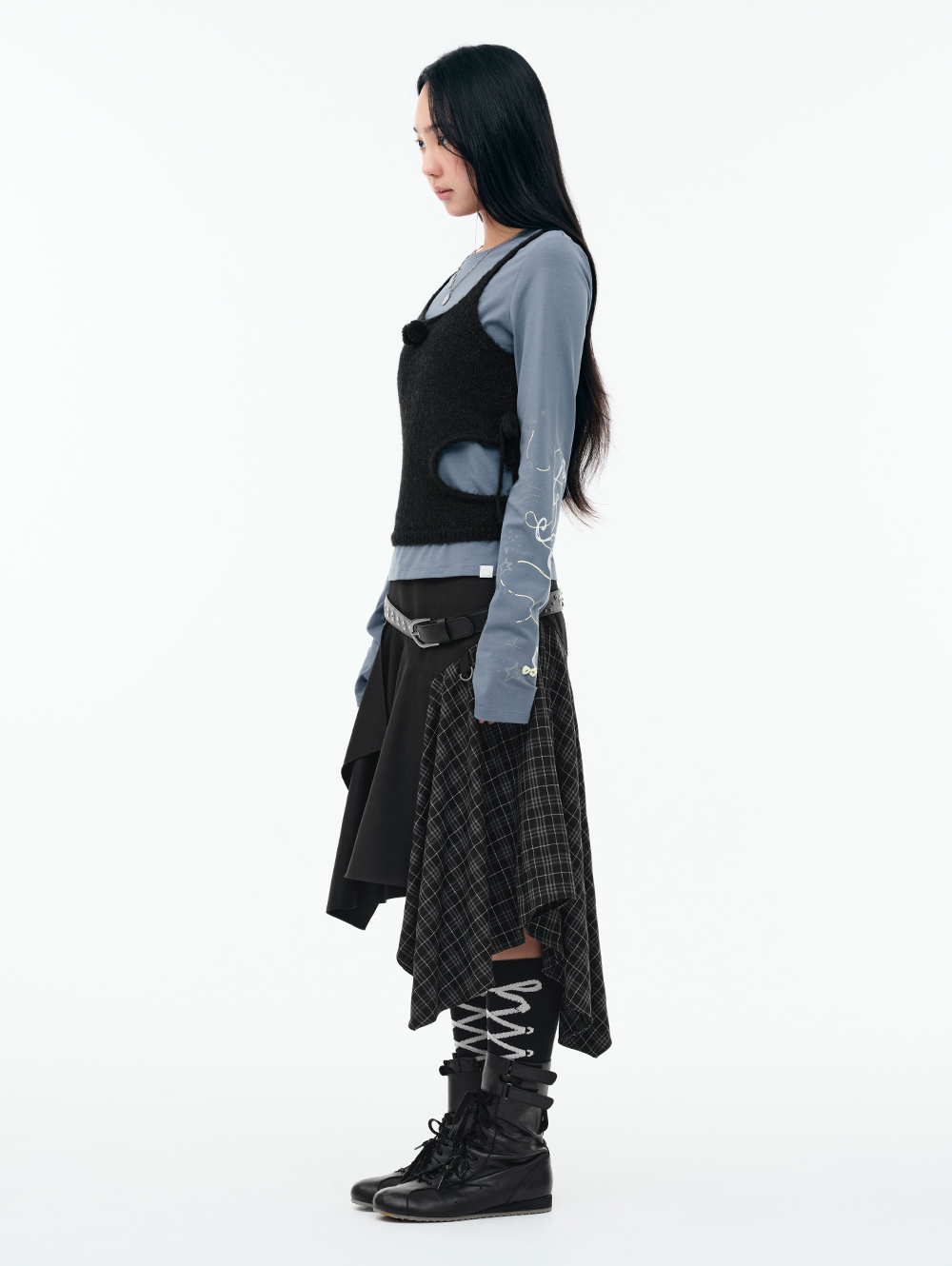 LAYERED ASYMMETRIC SKIRT [BLACK] | ファッション通販サイト NUGU