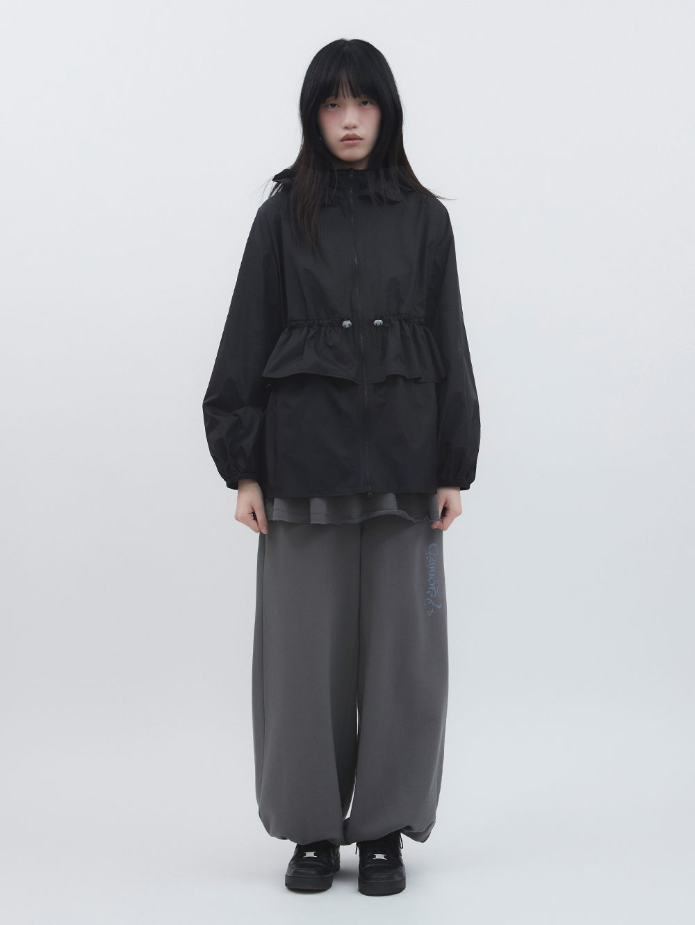 K-POPアイドル着用] DOUBLE WAIST SKIRT SWEATPANTS [CHARCOAL