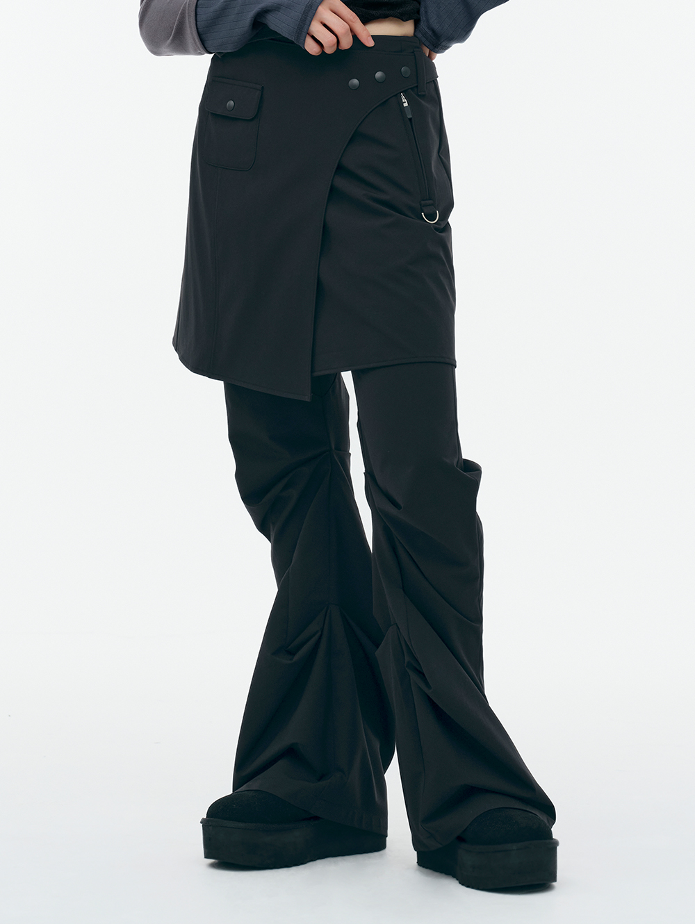 WRAP SKIRT TUCKED PANTS [BLACK] | ファッション通販サイト NUGU