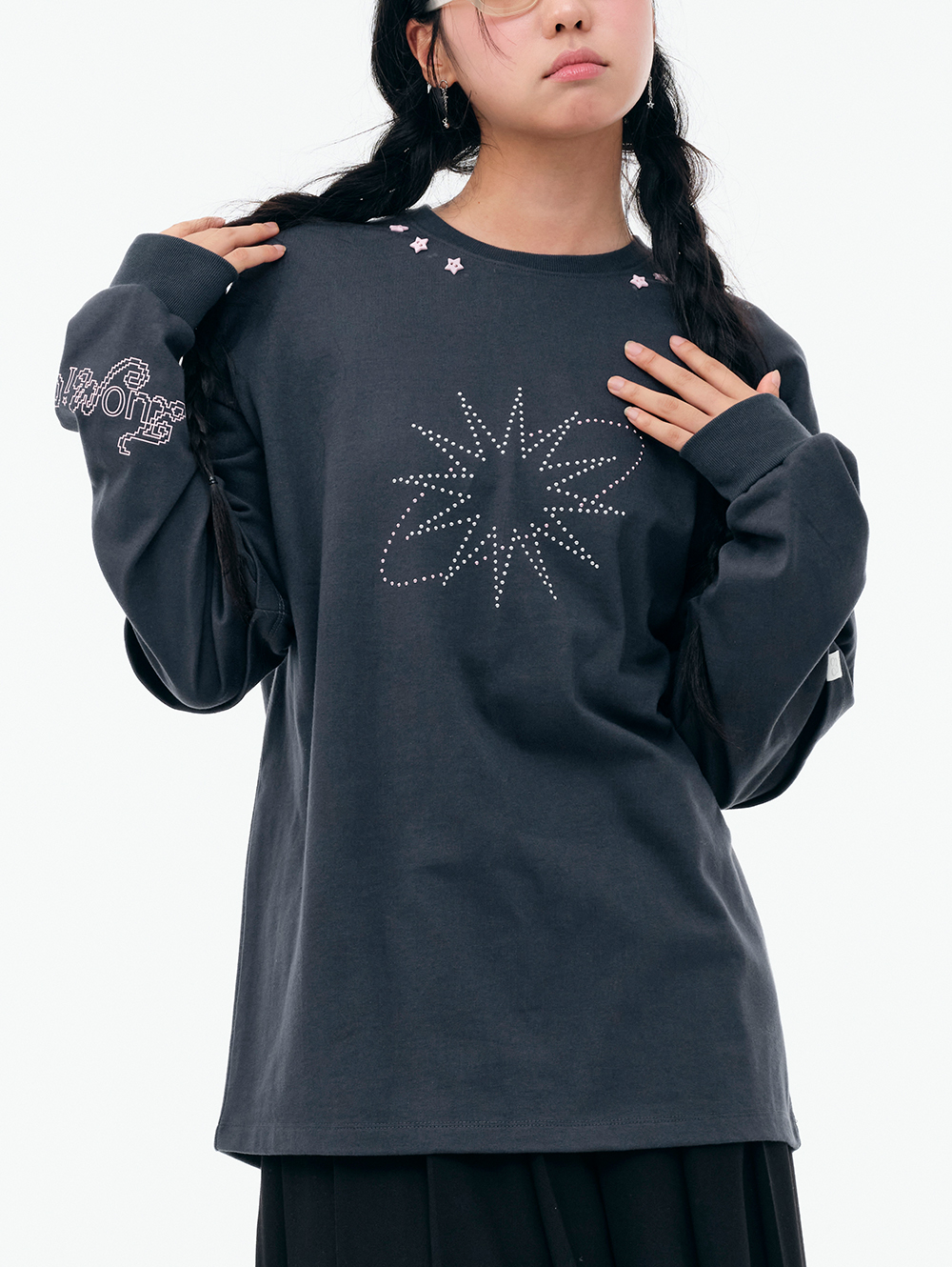 STAR STUD LAYERED LONG SLEEVES [CHARCOAL] | ファッション通販