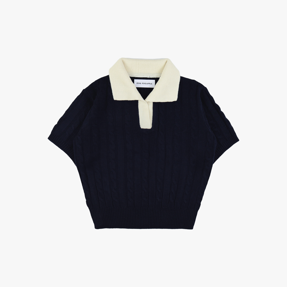 PREPPY COLLAR HALF KNIT_NAVY