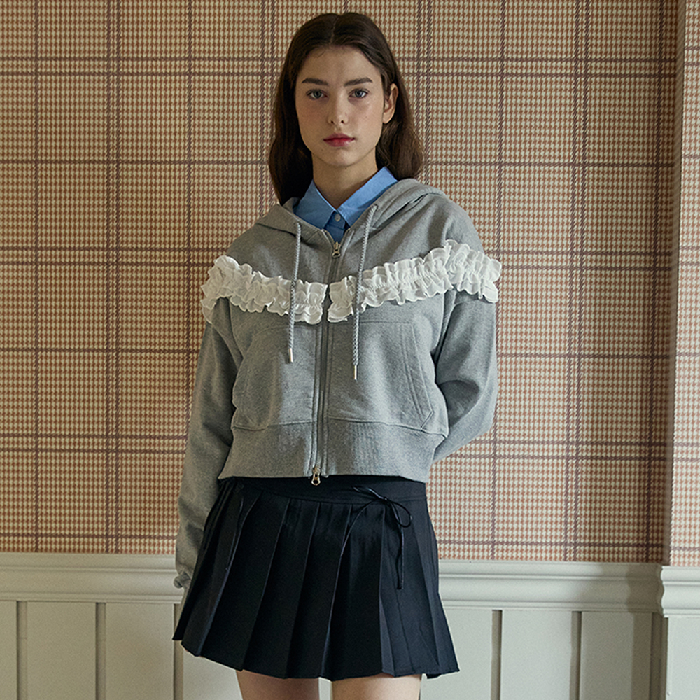 FRILL HOODED ZIP UP_GREY | ファッション通販サイト NUGU