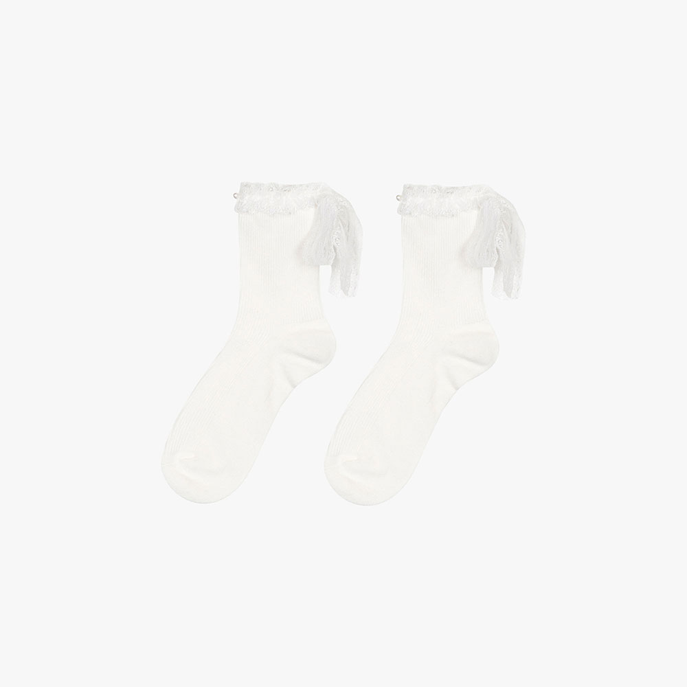 [2EA 1SET] BOUQUET LACE SOCKS_IVORY