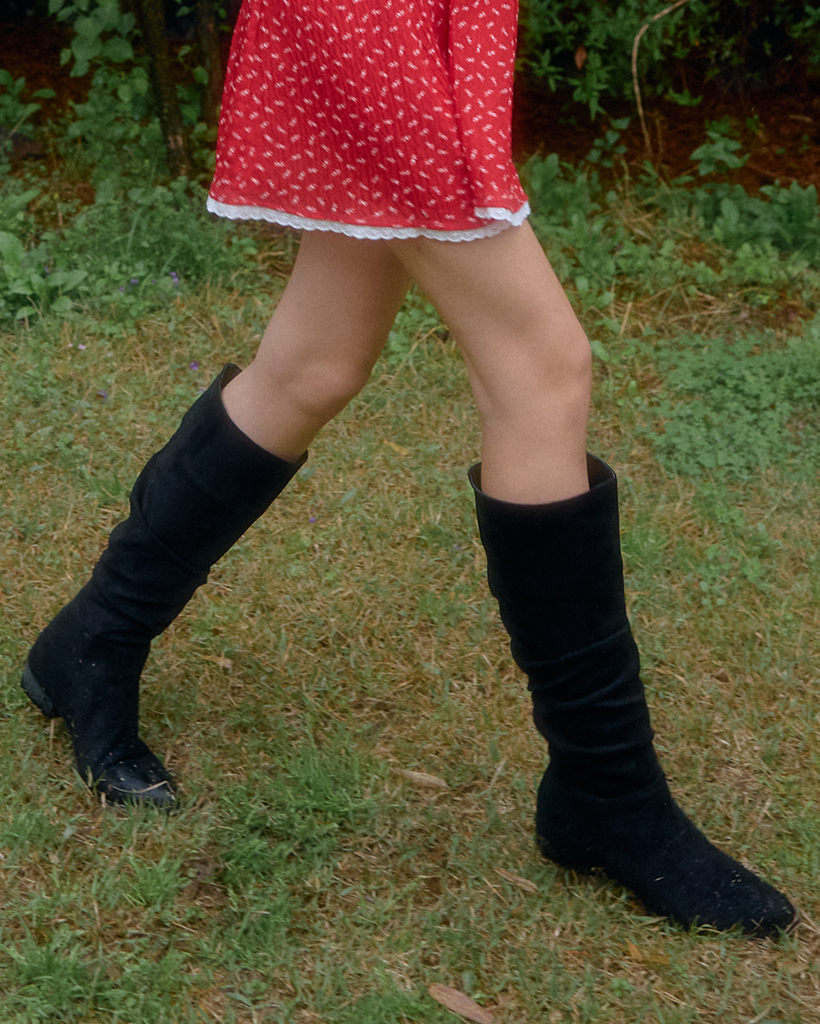 BOHEMIAN SUEDE RUCHED BOOTS_BLACK