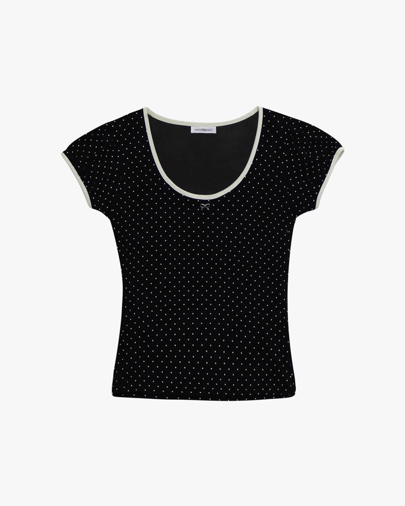 DOTTY RIBBON SHIRRING T-SHIRT_BLACK | ファッション通販サイト