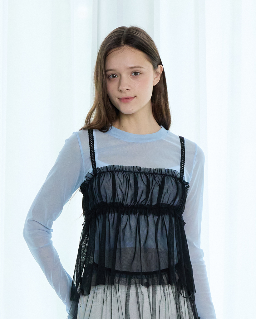 PENDANT RUFFLE LAYERED SLIM LONG SLEEVE SKY BLUE