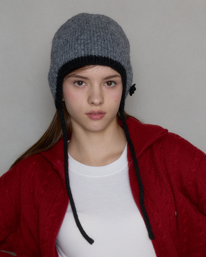 TWO-TONE COZY STRING BEANIE_GREY