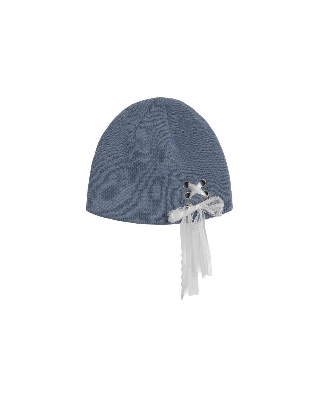 RIBBON EYELET KNIT BEANIE_BLUE